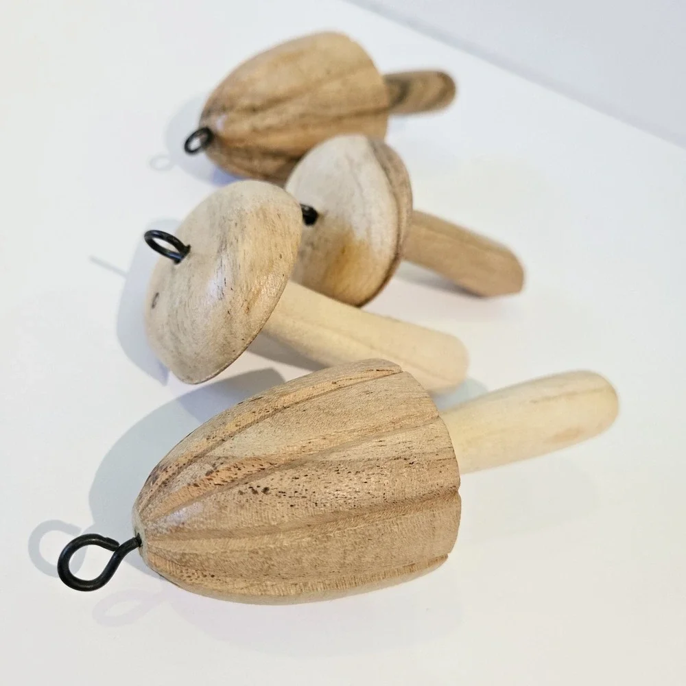 4 Mushroom Ornaments Natural Wood Mushrooms Cottagecore Country Christmas Decor